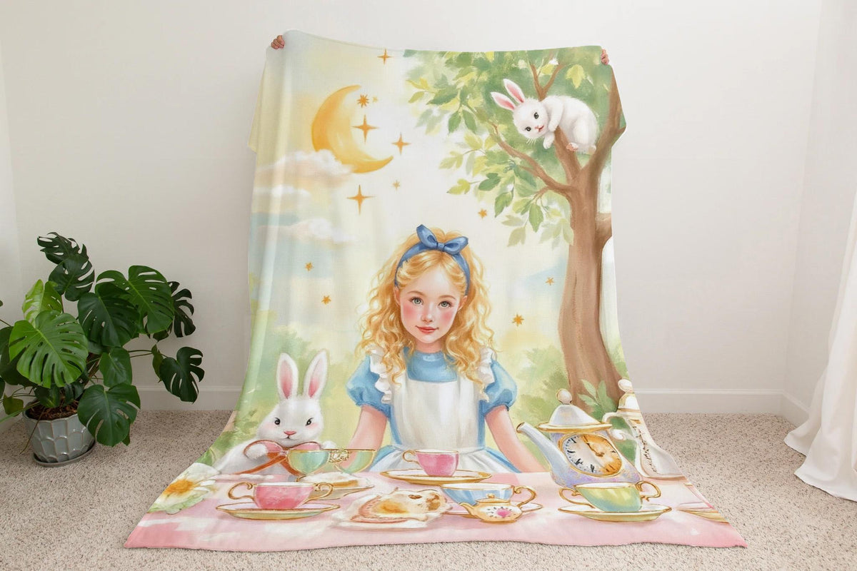 Alice in Wonderland Blanket: Cozy Sherpa or Minky Throw, Vintage Design