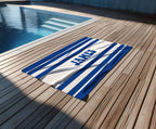 Custom Striped Beach Towel: Personalized 70s Retro Font Name Towel