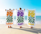 Personalized Retro Flower Beach Towel: Custom 70s Style Gift
