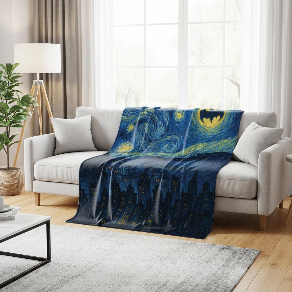 Starry Night Cityscape Blanket, Van Gogh Style, Minky or Sherpa Throw