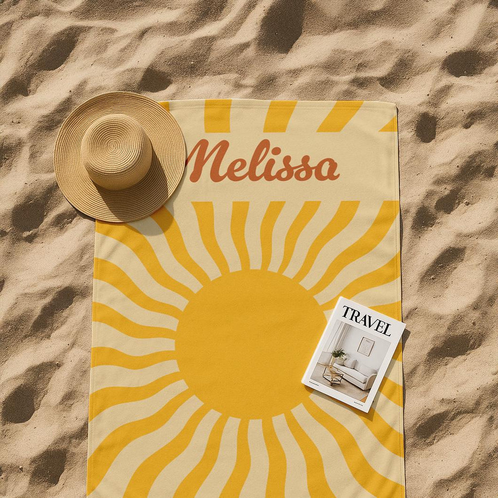 Personalized Beach Towel: Retro Sun & Waves, Custom Name