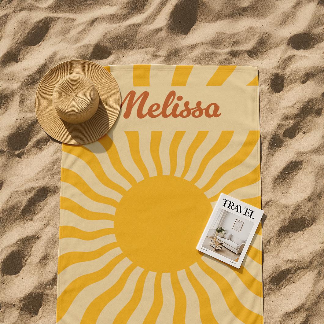 Personalized Beach Towel: Retro Sun & Waves, Custom Name