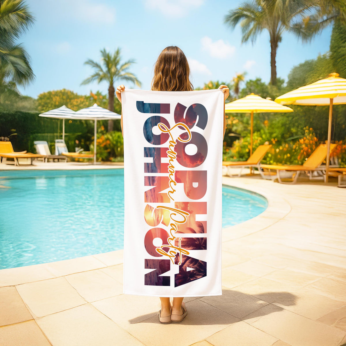 Custom Name Beach Towel: Tropical Vacation, Bachelorette Party Gift