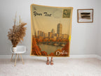 Personalized Boston Blanket – Vintage Postcard, Custom Minky Sherpa Throw