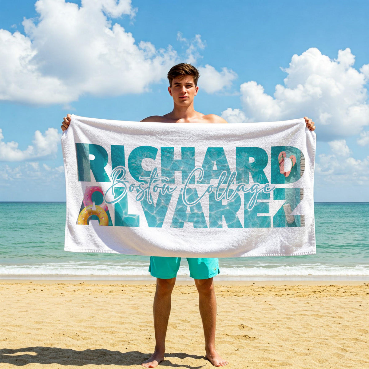 Custom Name Beach Towel: Tropical Vacation, Bachelorette Party Gift