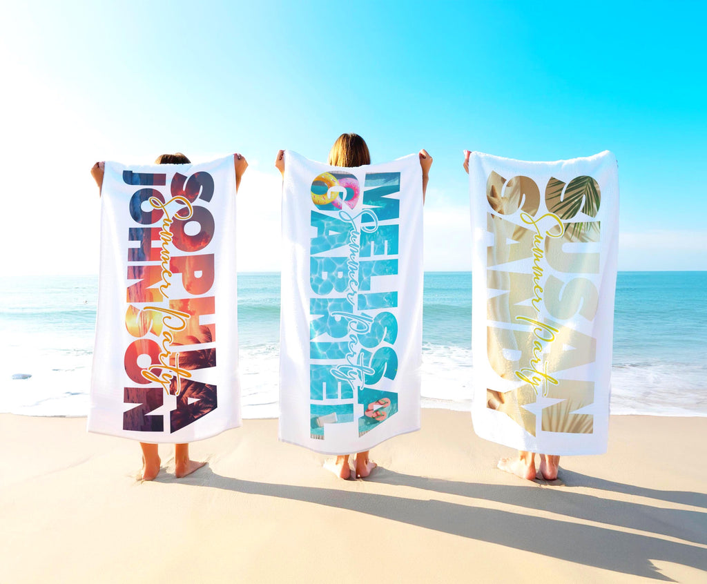 Custom Name Beach Towel: Tropical Vacation, Bachelorette Party Gift