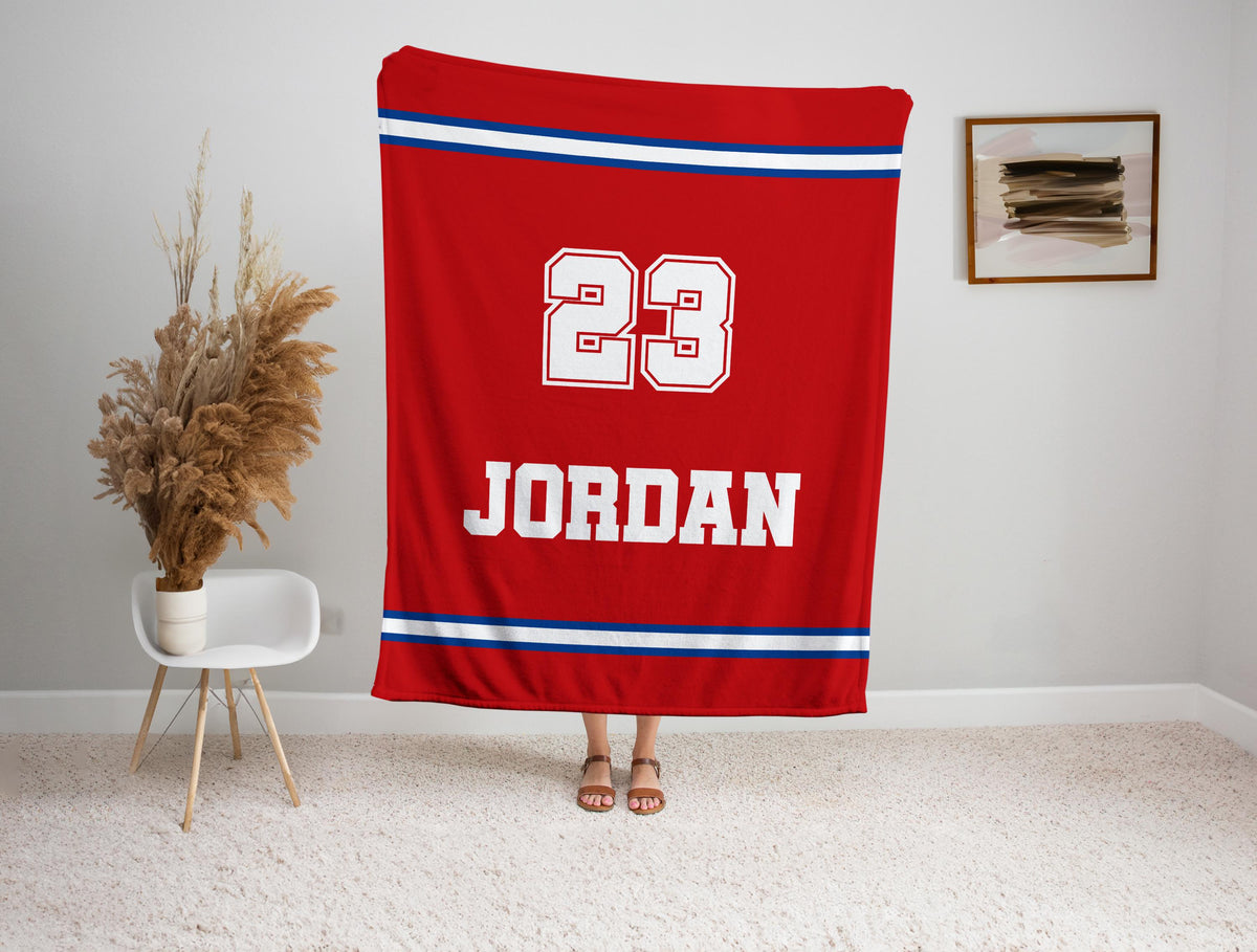 Personalized Varsity Blanket: Custom Name & Number, Minky or Sherpa
