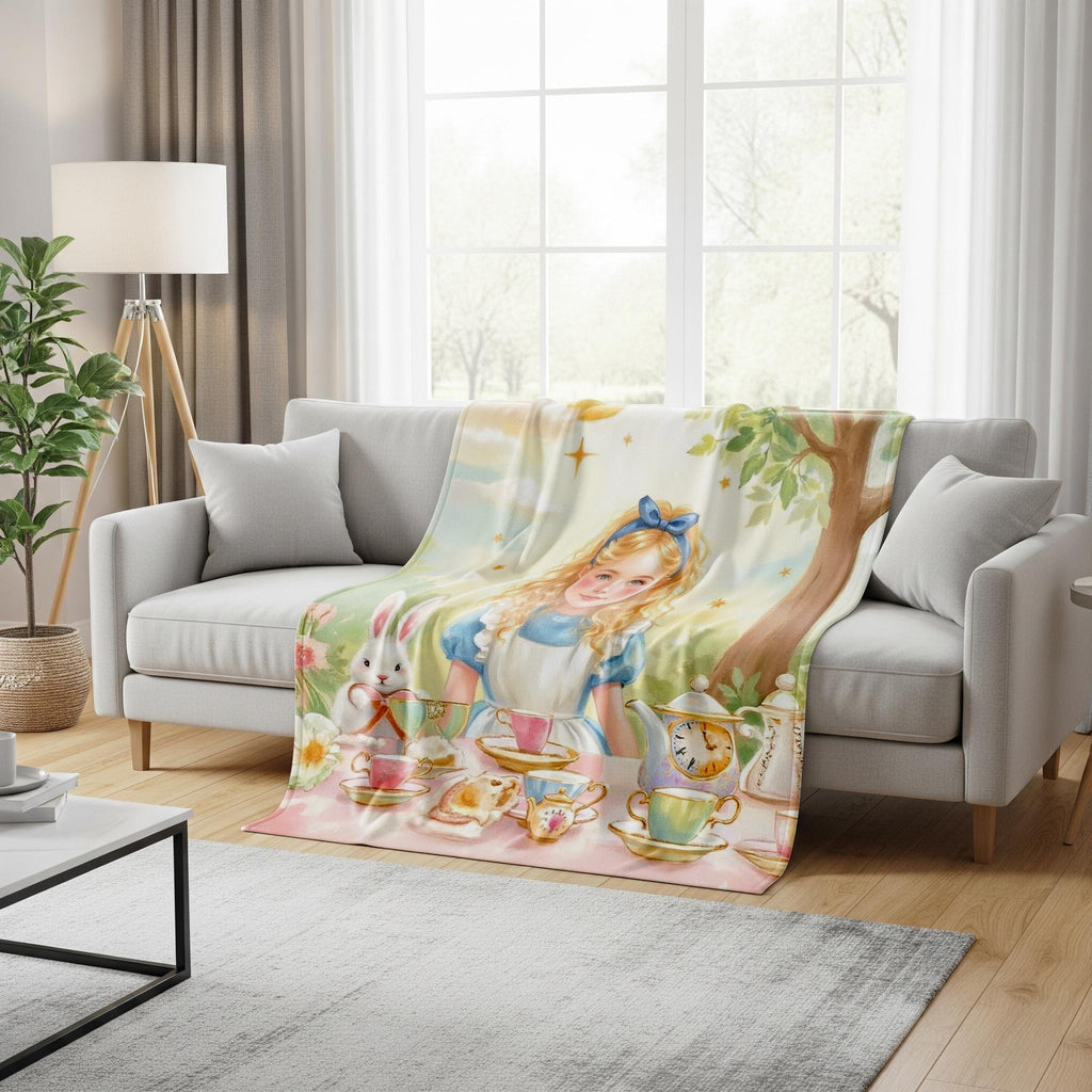 Alice in Wonderland Blanket: Cozy Sherpa or Minky Throw, Vintage Design