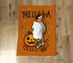 Personalized Halloween Blanket: Baby Skeleton & Pumpkin, Custom Name Kids Throw