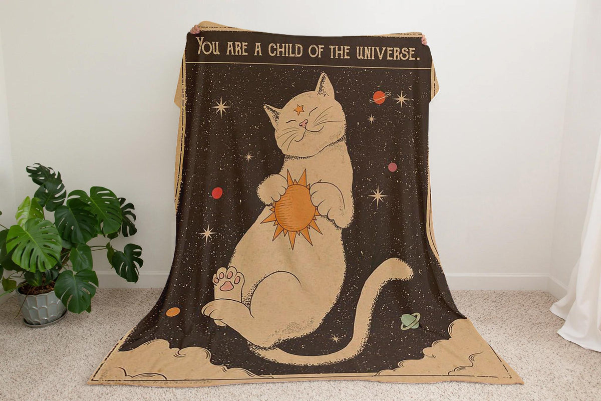 Cosmic Cat Blanket, Vintage Space Design, Minky or Sherpa Throw