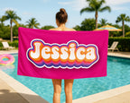 Personalized Retro Beach Towel: Groovy 70s Custom Name Gift