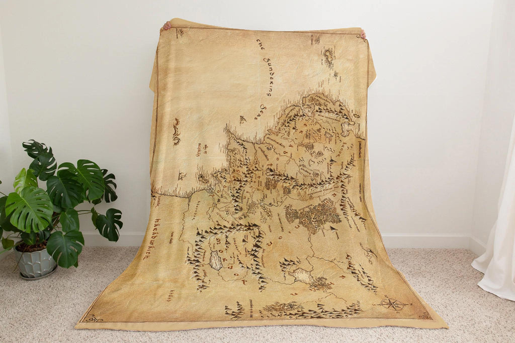 Fantasy World Map Blanket – Vintage Adventure Style Wall Art, Minky or Sherpa Cozy Blanket