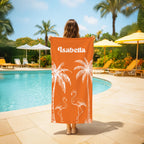 Personalized Flamingo Beach Towel: Custom Name, Tropical Palm Design