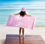 Personalized Flamingo Beach Towel: Custom Name, Tropical Palm Design