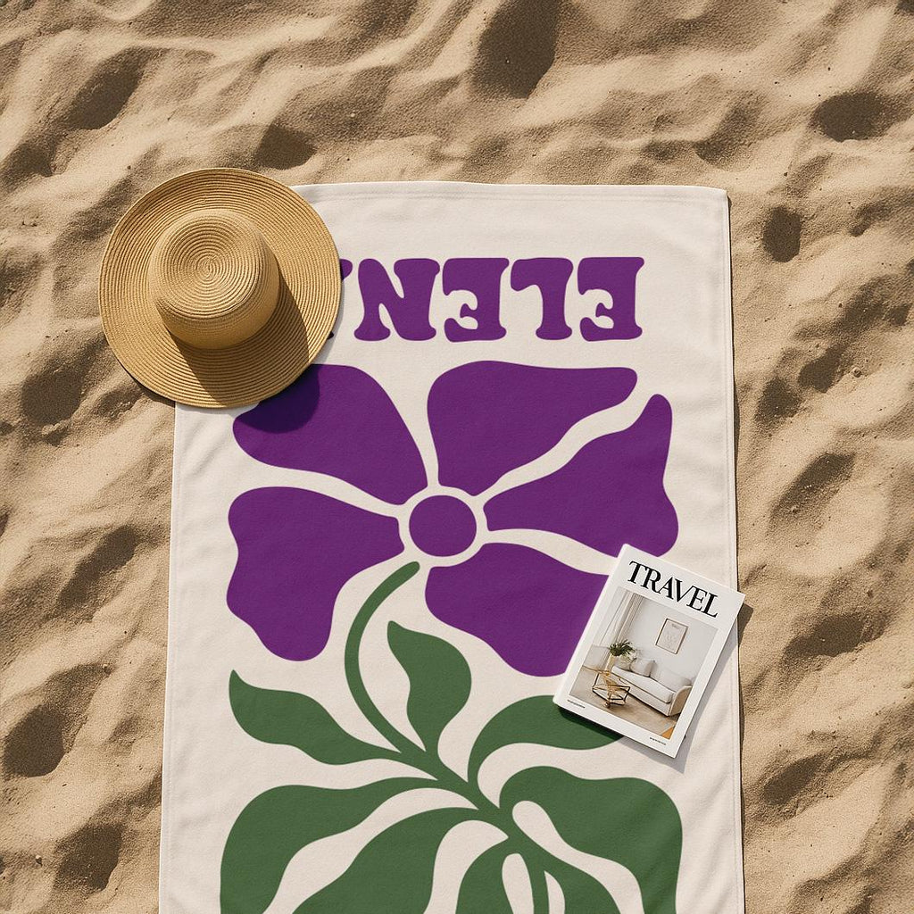 Personalized Retro Floral Beach Towel: Custom Name Summer Gift