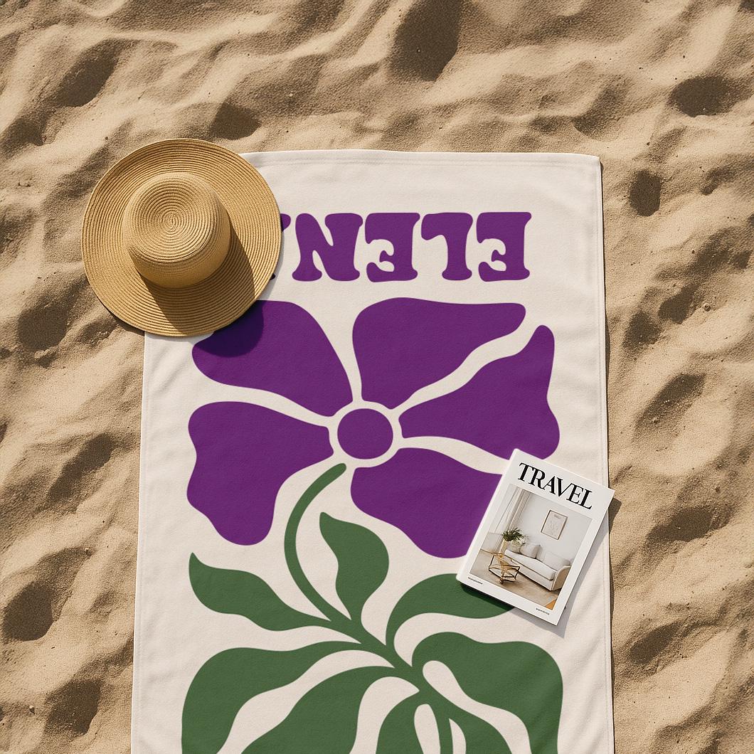 Personalized Retro Floral Beach Towel: Custom Name Summer Gift