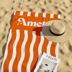 Personalized Retro Wave Beach Towel: Custom Name Pool Towel