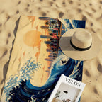Miami Wave Beach Towel, Tropical Skyline Coastal Summer Towel