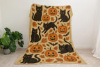 Halloween Blanket: Black Cat & Pumpkin Minky Sherpa Throw