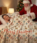 Personalized Christmas Blanket, Vintage Santa Reindeer Print, Minky or Sherpa