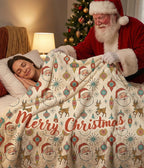 Personalized Christmas Blanket, Vintage Santa Reindeer Print, Minky or Sherpa