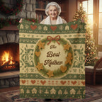 Personalized Christmas Blanket, Gingerbread Wreath Knitted Print, Minky Sherpa