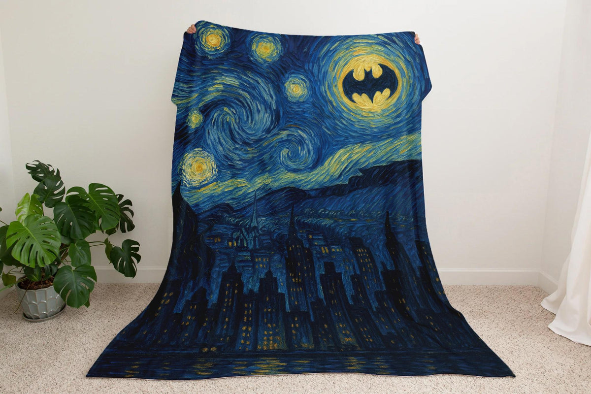 Starry Night Cityscape Blanket, Van Gogh Style, Minky or Sherpa Throw