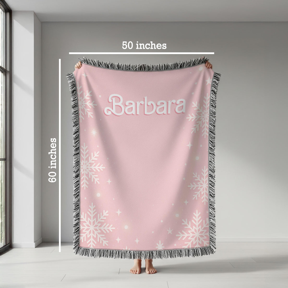 Custom Name Pink Snowflake Blanket, Personalized Soft Throw Minky or Sherpa