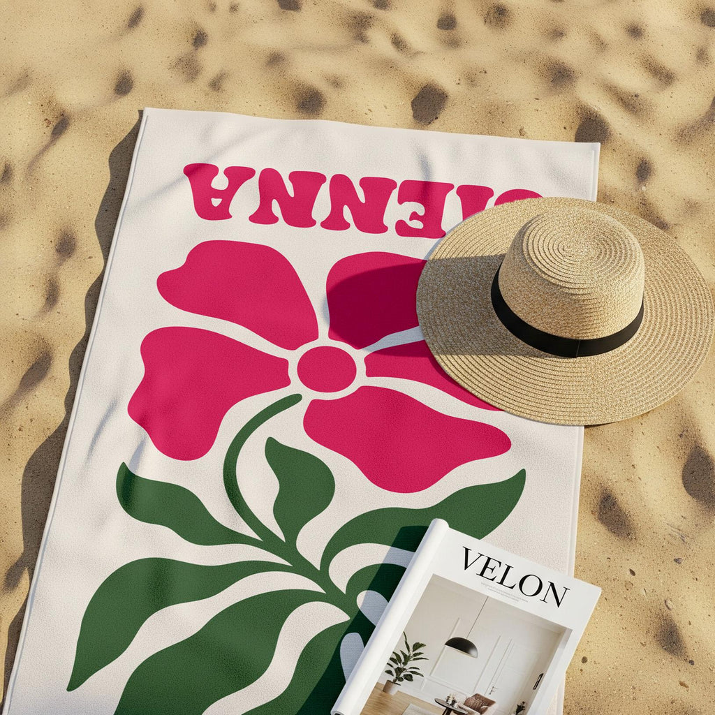 Personalized Retro Flower Beach Towel: Custom 70s Style Gift