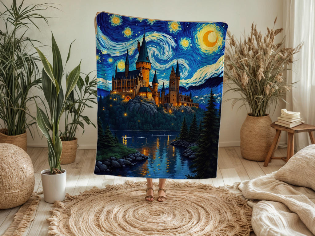 Starry Night Wizard Castle Blanket: Van Gogh Inspired Fantasy Throw