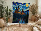 Starry Night Wizard Castle Blanket: Van Gogh Inspired Fantasy Throw