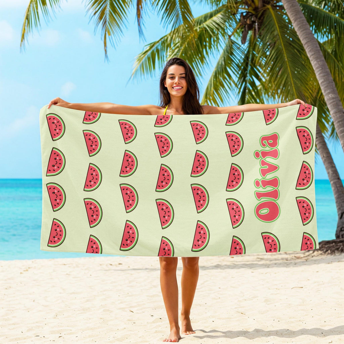 Personalized Watermelon Beach Towel: Custom Name, Summer Fun