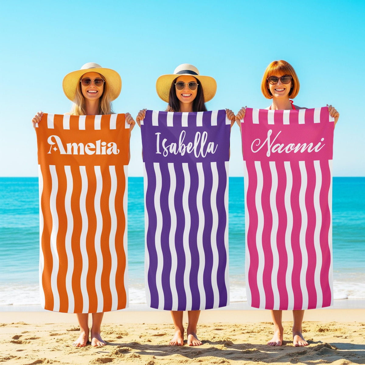 Personalized Retro Wave Beach Towel: Custom Name, Vibrant Colors