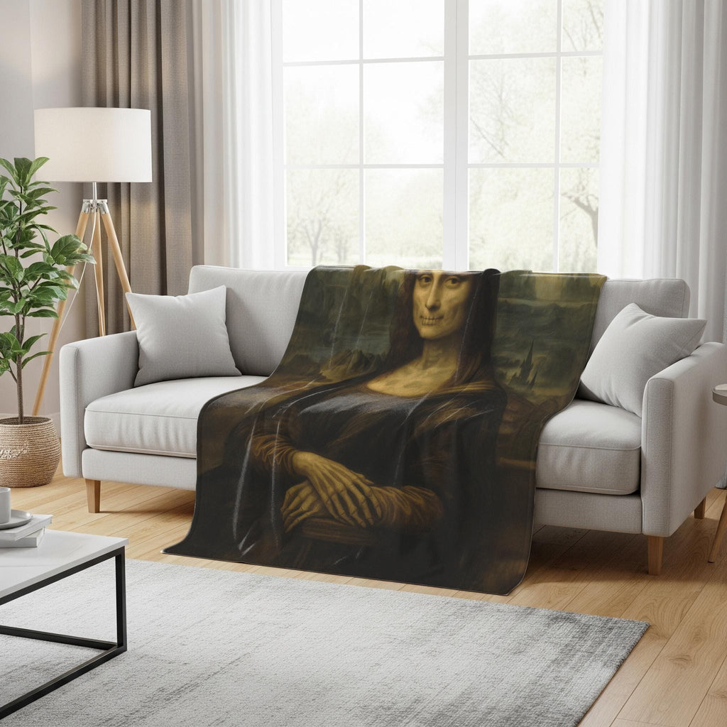 Haunted Mona Lisa Blanket – Gothic Skeleton Halloween Throw, Creepy Art