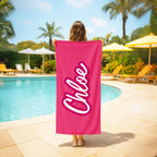 Personalized Pink Beach Towel: Custom Name, Soft Microfiber