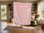 Custom Name Pink Snowflake Blanket, Personalized Soft Throw Minky or Sherpa