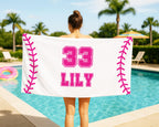 Personalized Baseball Beach Towel – Custom Team Name & Number