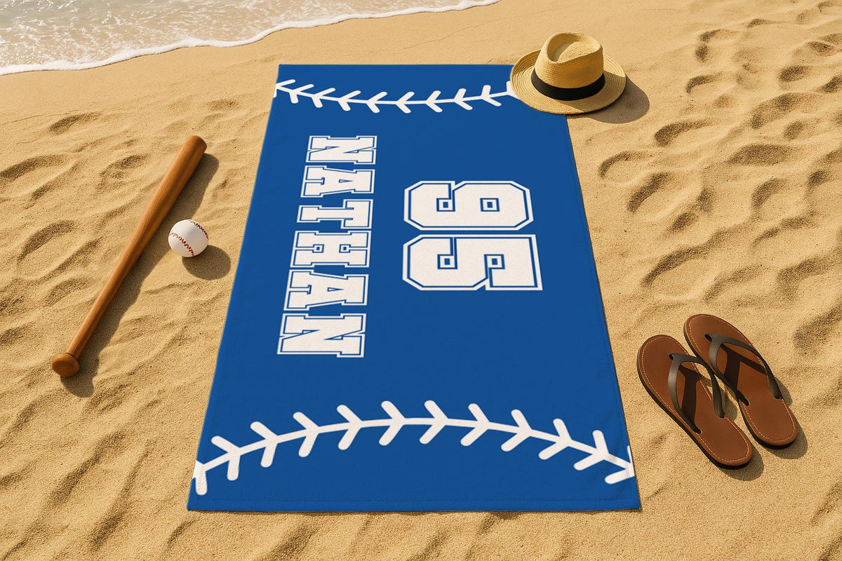 Personalized Baseball Beach Towel – Custom Team Name & Number