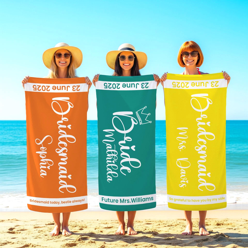 Personalized Bride Beach Towel: Crown Design, Wedding Date Gift