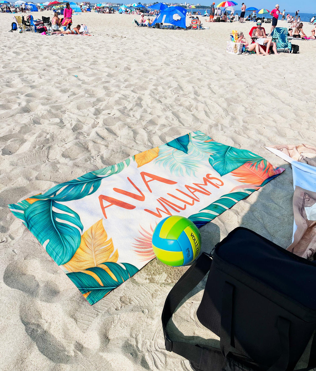 Personalized Tropical Beach Towel: Custom Name, Quick-Dry Summer Gift