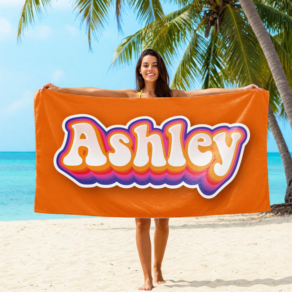 Personalized Retro Beach Towel: Groovy 70s Custom Name Gift