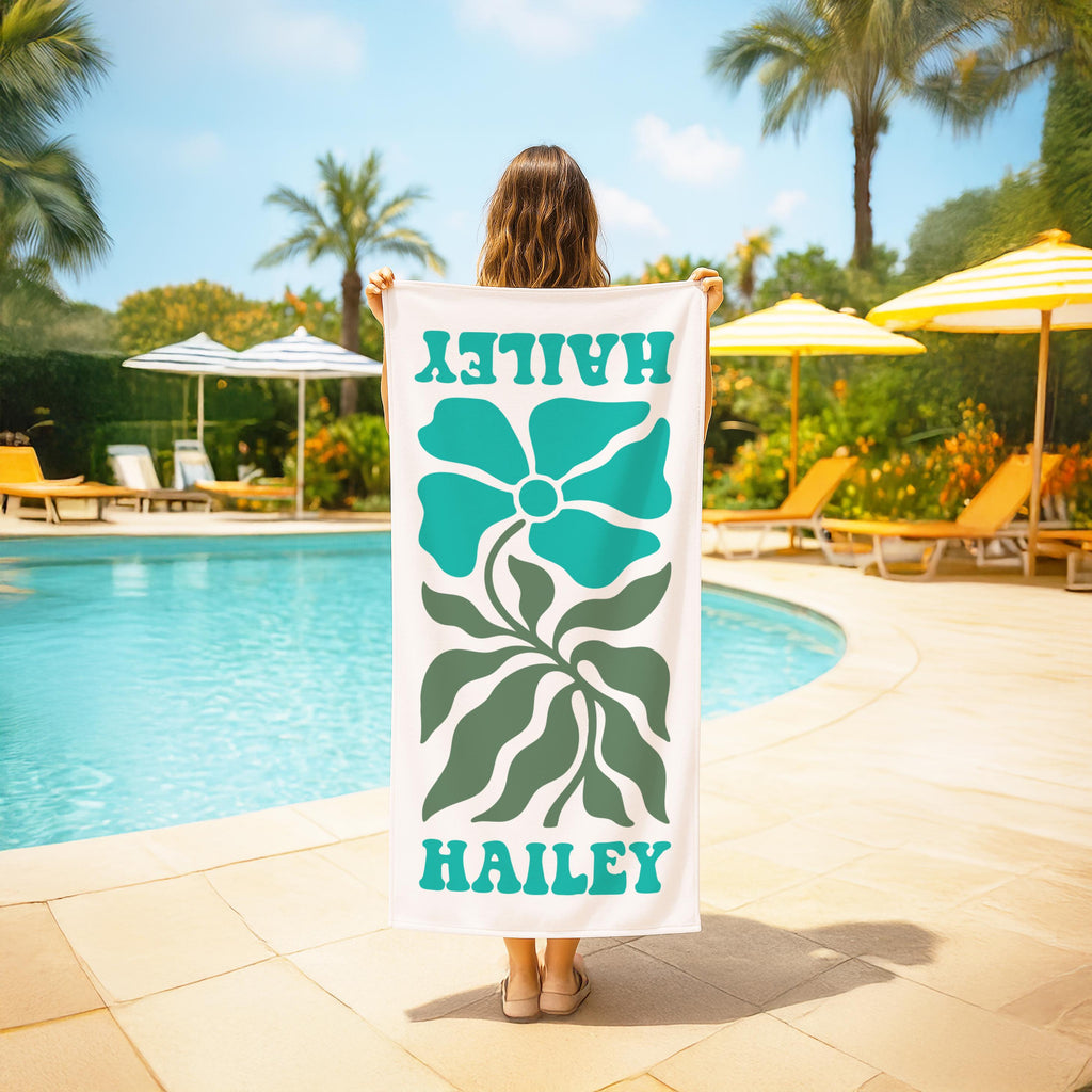 Personalized Retro Flower Beach Towel: Custom 70s Style Gift