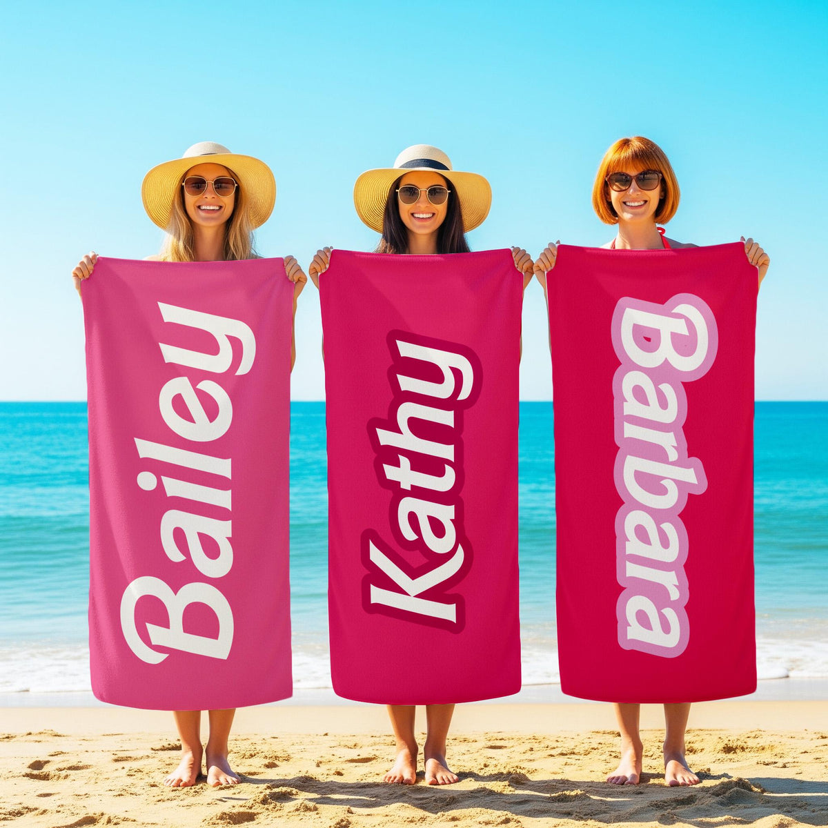 Personalized Pink Beach Towel: Retro Script Font, Custom Name