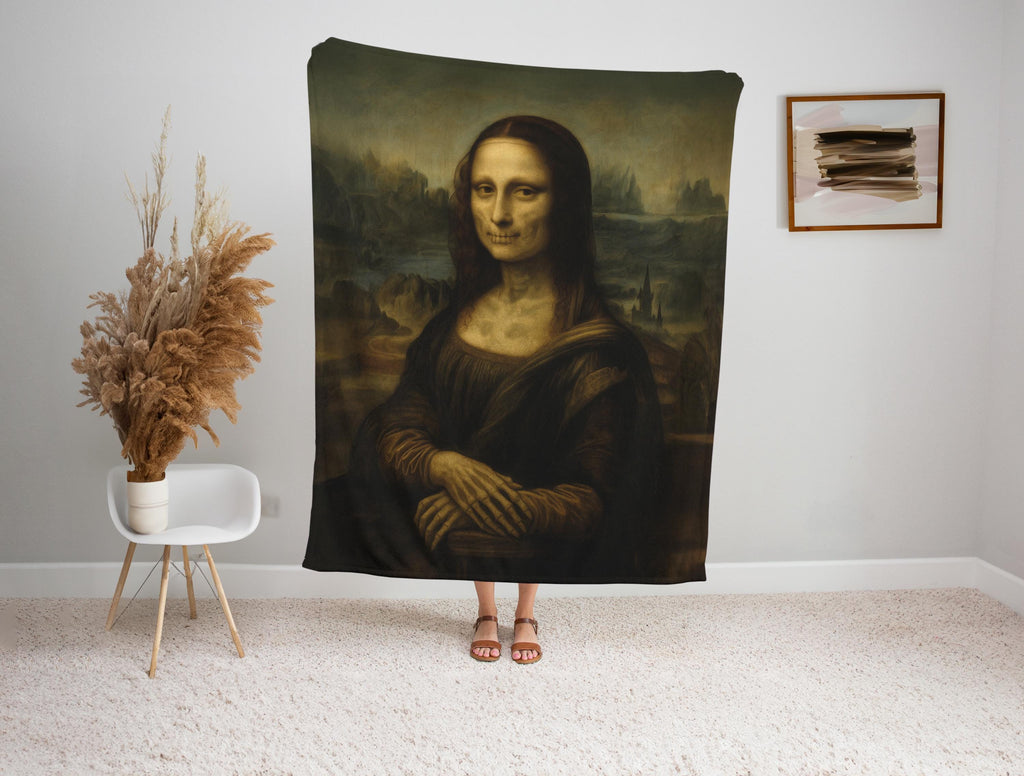 Haunted Mona Lisa Blanket – Gothic Skeleton Halloween Throw, Creepy Art