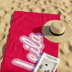 Personalized Pink Beach Towel: Custom Name, Soft Microfiber