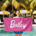 Personalized Pink Beach Towel: Custom Name, Soft Microfiber