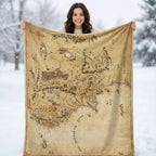 Fantasy World Map Blanket – Vintage Adventure Style Wall Art, Minky or Sherpa Cozy Blanket