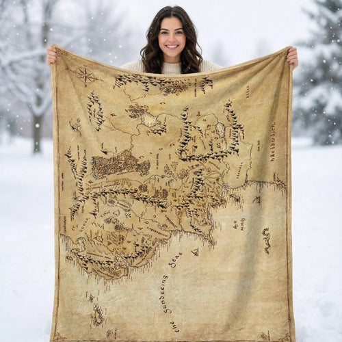 Fantasy World Map Blanket – Vintage Adventure Style Wall Art, Minky or Sherpa Cozy Blanket