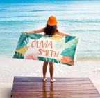 Personalized Tropical Beach Towel: Custom Name, Quick-Dry Summer Gift