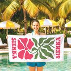 Personalized Retro Floral Beach Towel: Custom Name Summer Gift